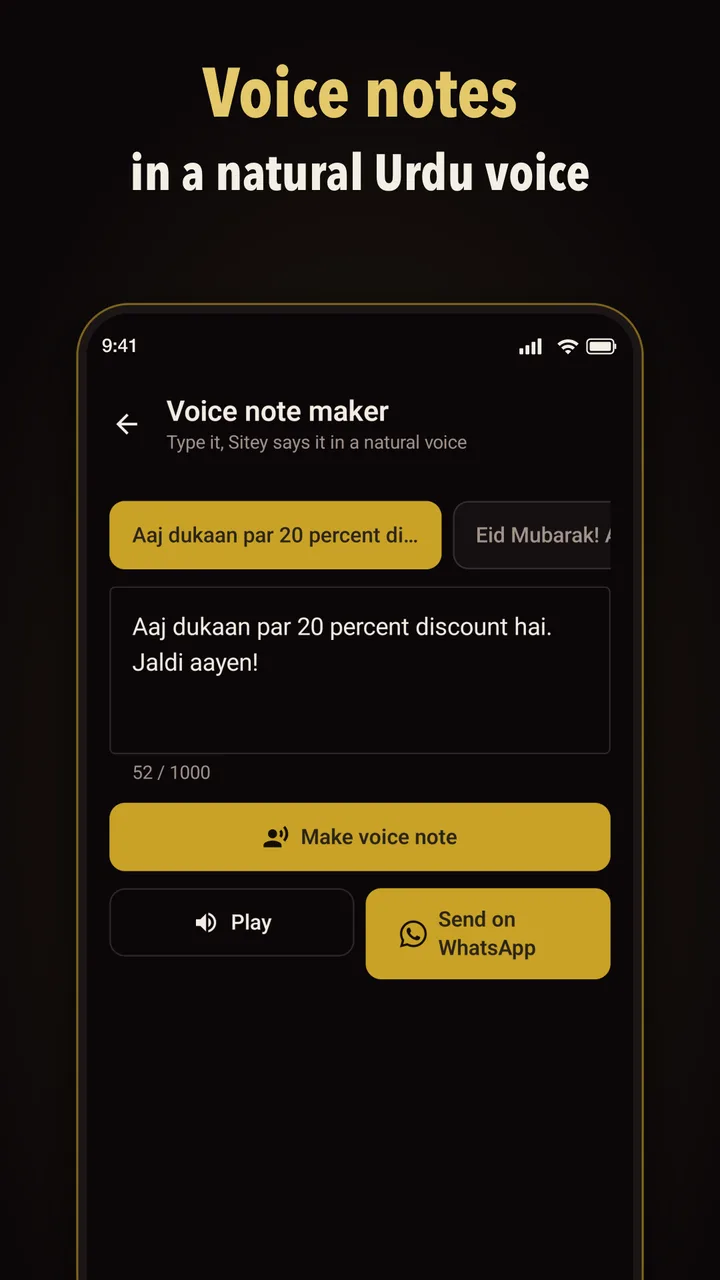 Voice notes in a natural Urdu voice