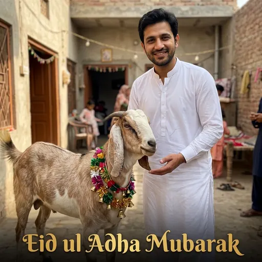 Bakra Eid photo with your goat: example made with Gemini