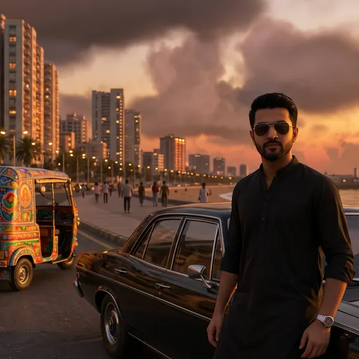GTA 6 in Karachi: Sea View at sunset: example made with Gemini