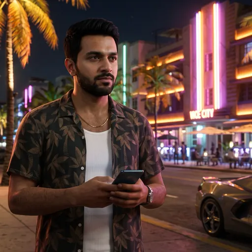 Put yourself in GTA 6: Vice City at night: example made with Gemini